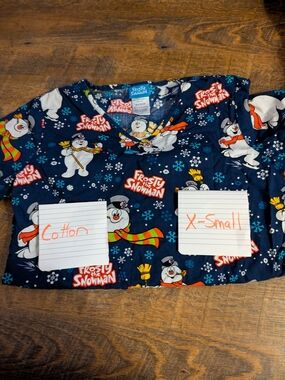 Frosty the Snowman Navy  Scrub Top - X-Small